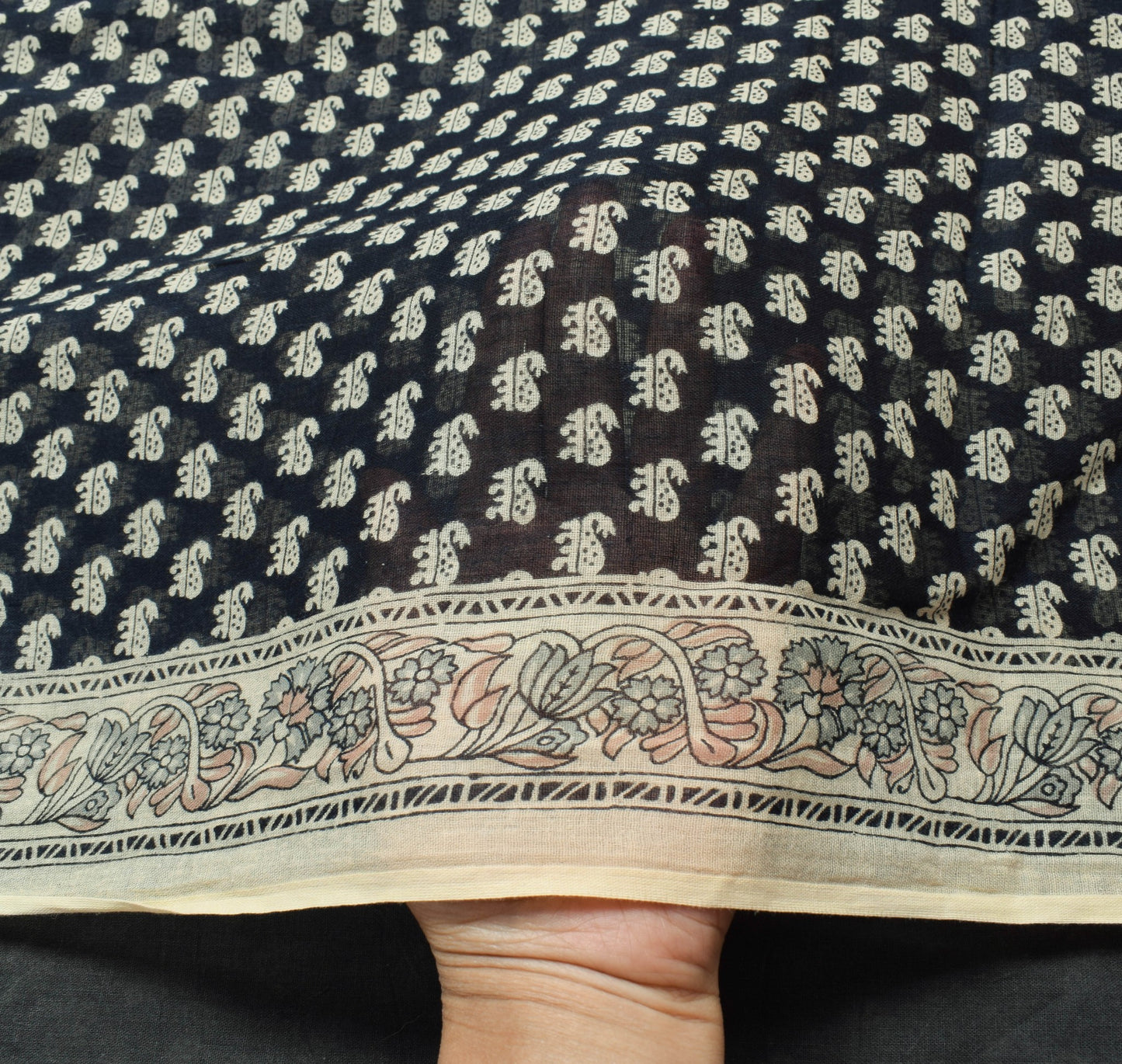 Sushila Vintage Black Saree 100% Pure Cotton Paisley Printed Soft Craft Fabric