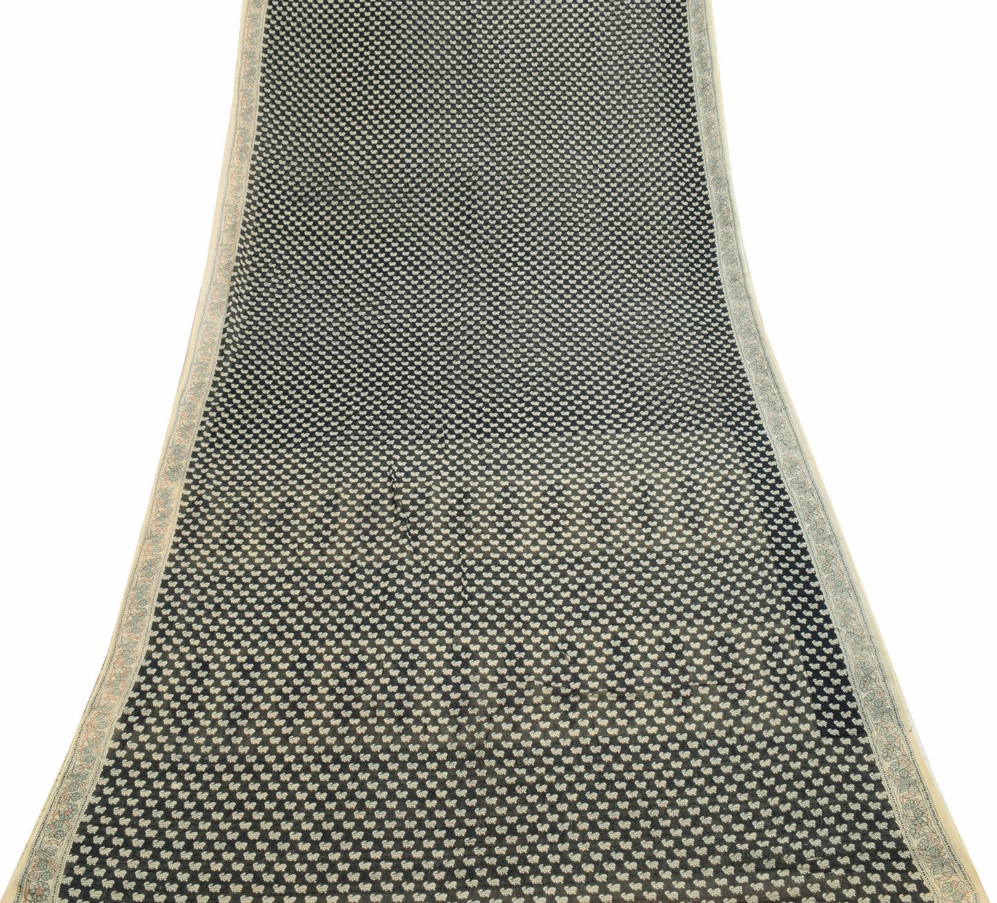 Sushila Vintage Black Saree 100% Pure Cotton Paisley Printed Soft Craft Fabric