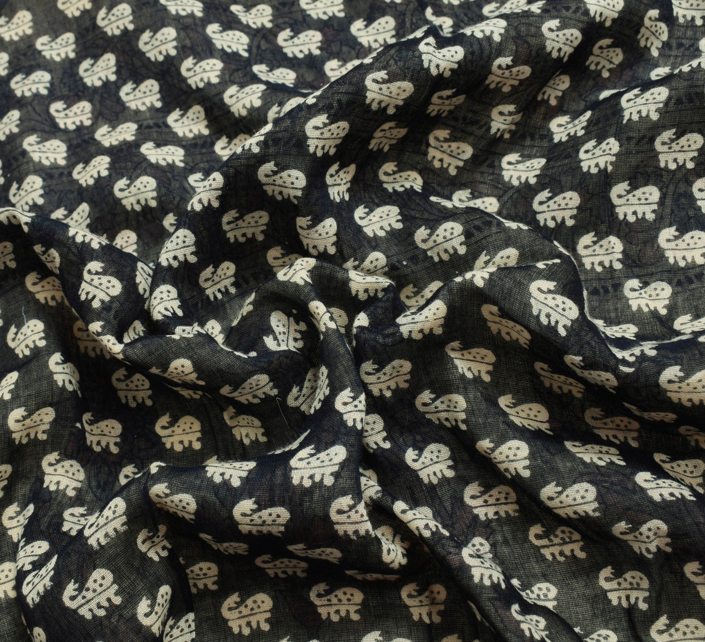 Sushila Vintage Black Saree 100% Pure Cotton Paisley Printed Soft Craft Fabric