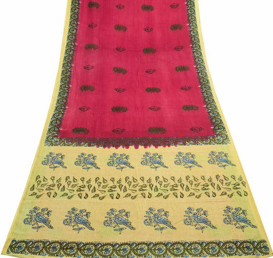 Sushila Vintage Maroon Saree Pure Cotton Hand Block Printed Soft Craft Fabric