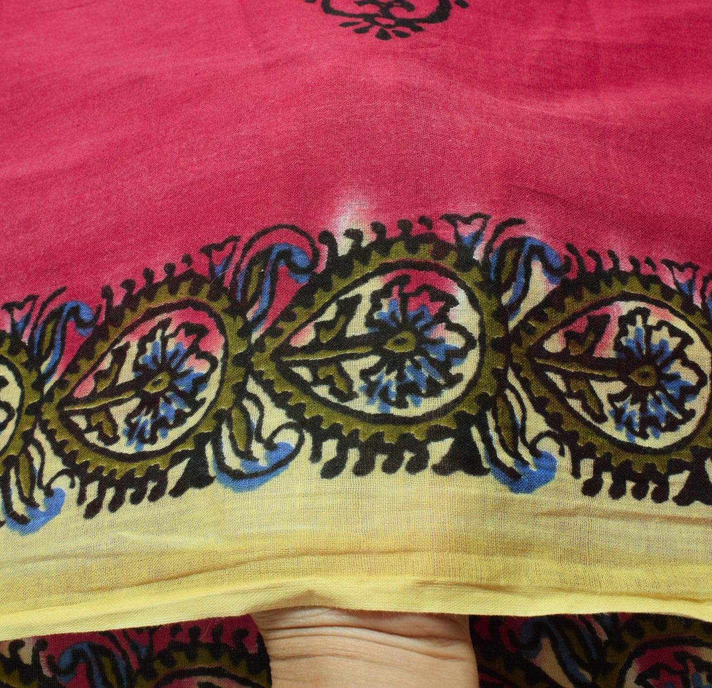 Sushila Vintage Maroon Saree Pure Cotton Hand Block Printed Soft Craft Fabric