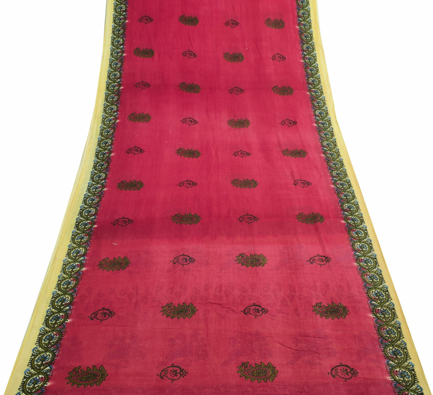 Sushila Vintage Maroon Saree Pure Cotton Hand Block Printed Soft Craft Fabric