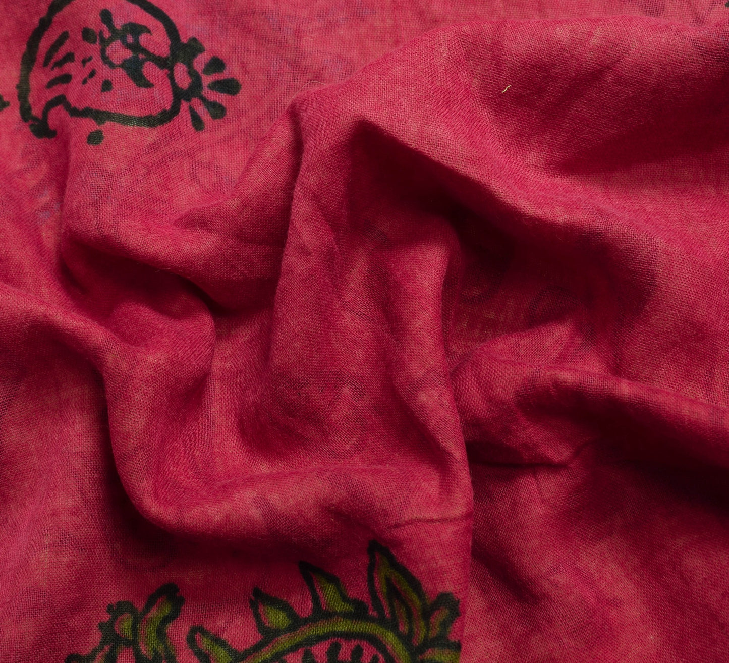 Sushila Vintage Maroon Saree Pure Cotton Hand Block Printed Soft Craft Fabric