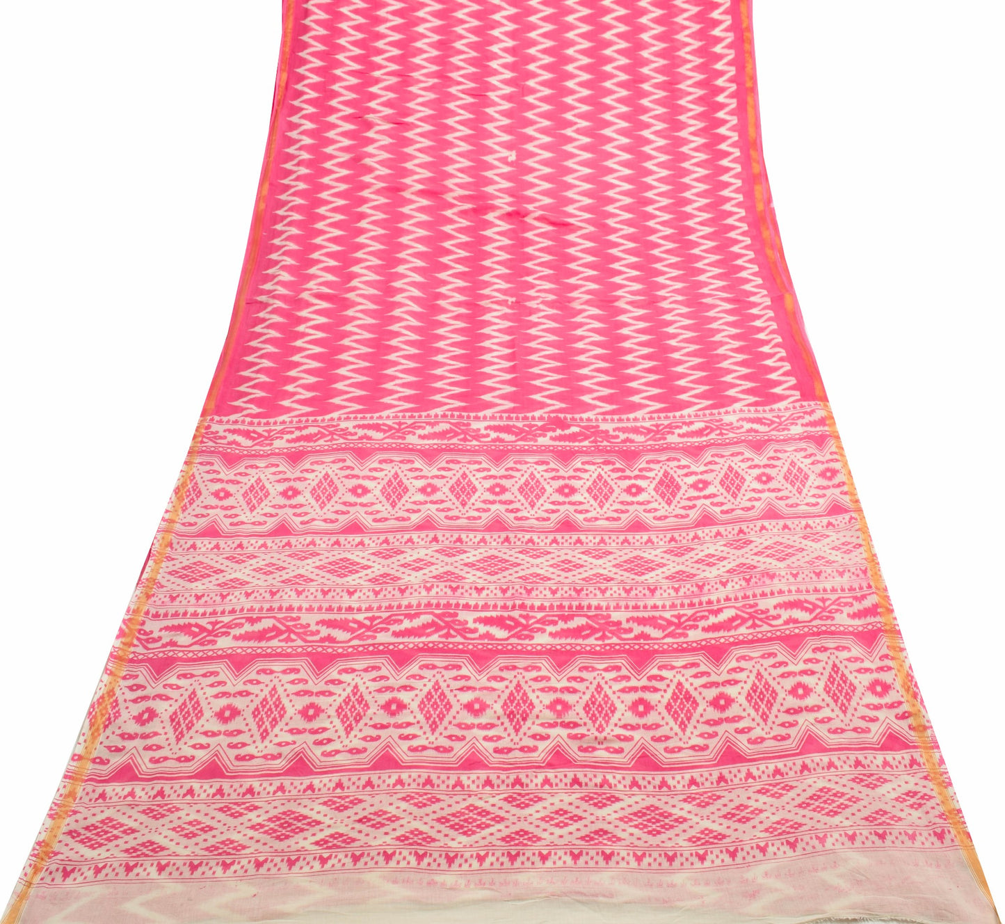 Sushila Vintage Pink Women Saree 100%Pure Cotton Ikat Printed Soft Craft Fabric