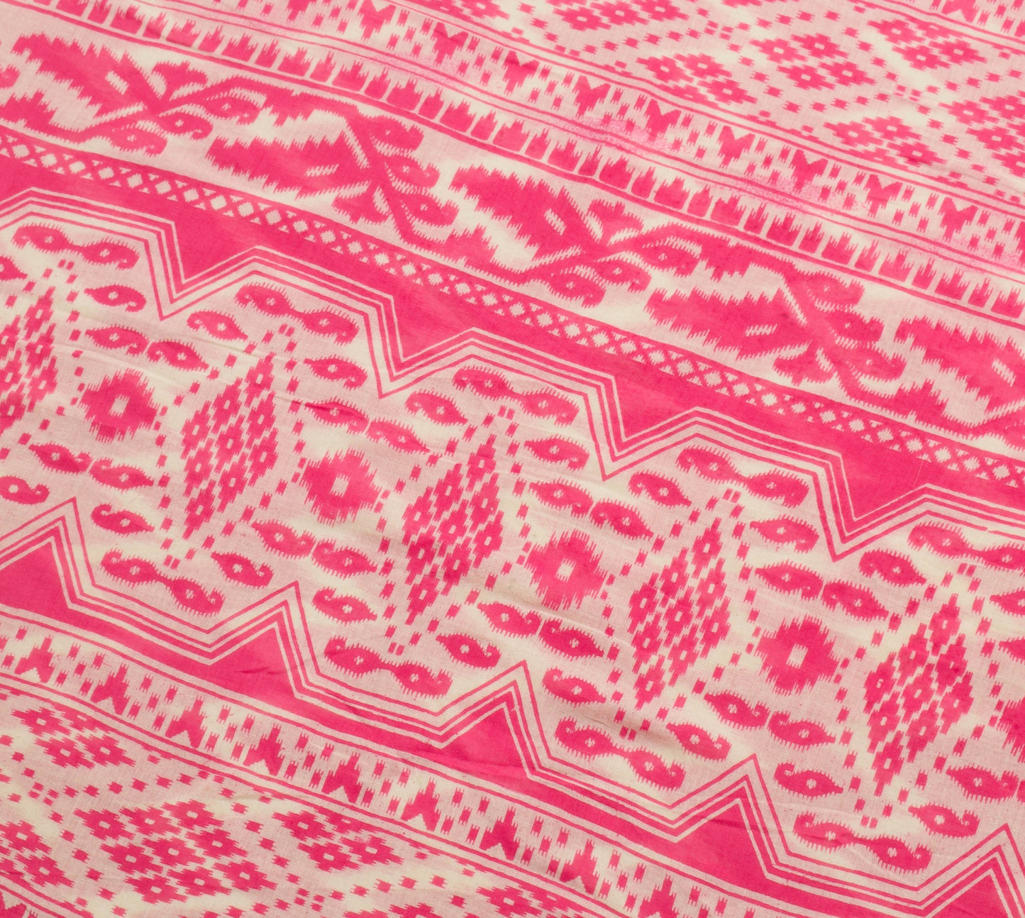 Sushila Vintage Pink Women Saree 100%Pure Cotton Ikat Printed Soft Craft Fabric
