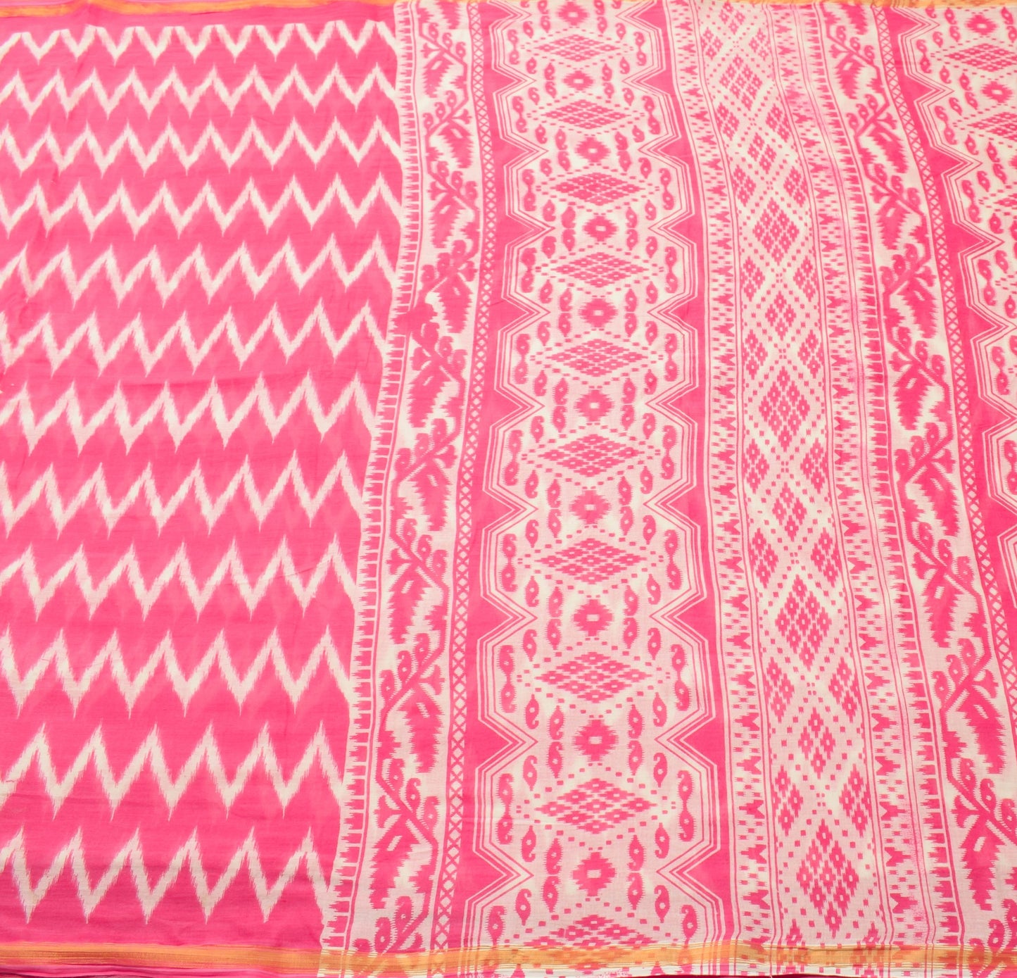 Sushila Vintage Pink Women Saree 100%Pure Cotton Ikat Printed Soft Craft Fabric