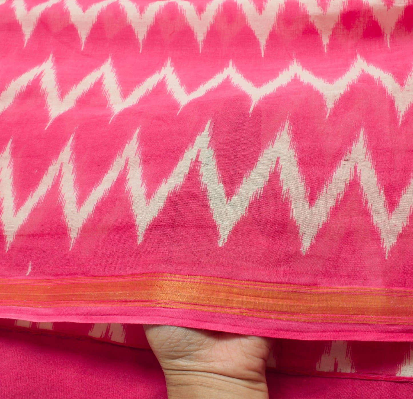 Sushila Vintage Pink Women Saree 100%Pure Cotton Ikat Printed Soft Craft Fabric