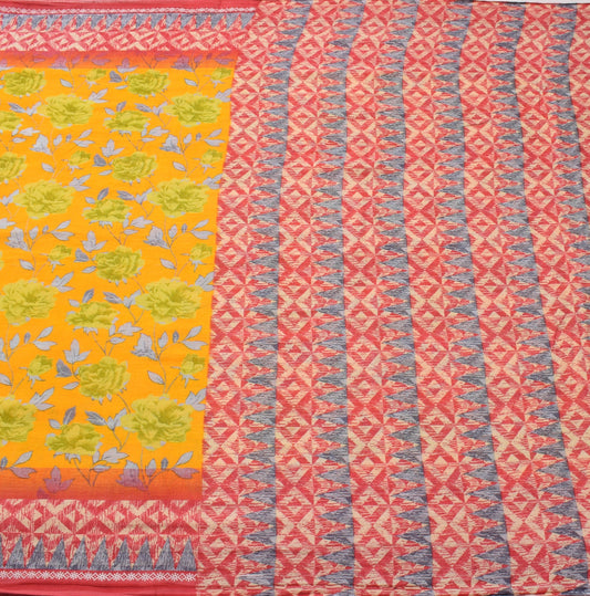 Sushila Vintage Floral Saree 100% Pure Cotton Printed Yellow Soft Craft Fabric