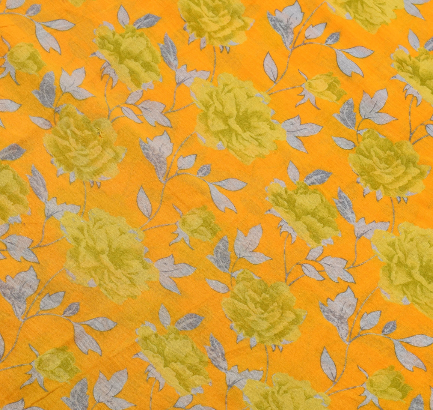 Sushila Vintage Floral Saree 100% Pure Cotton Printed Yellow Soft Craft Fabric