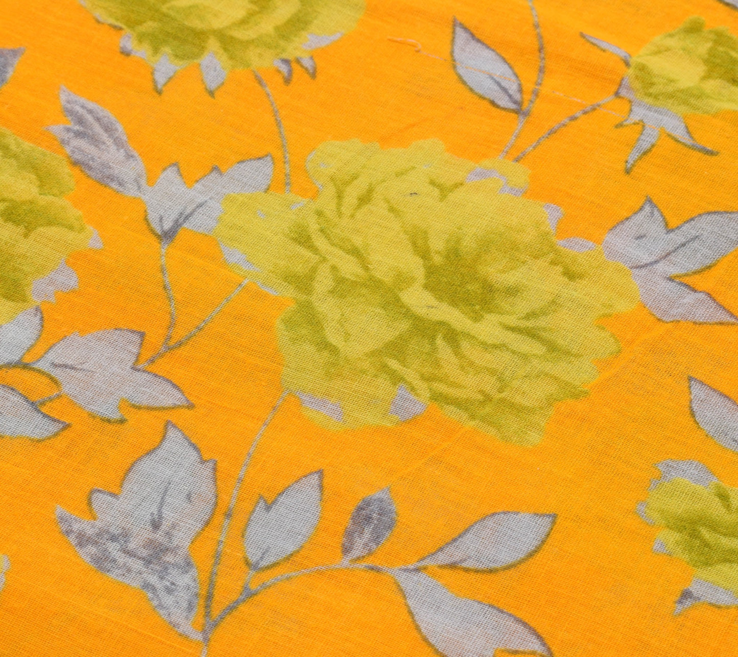 Sushila Vintage Floral Saree 100% Pure Cotton Printed Yellow Soft Craft Fabric