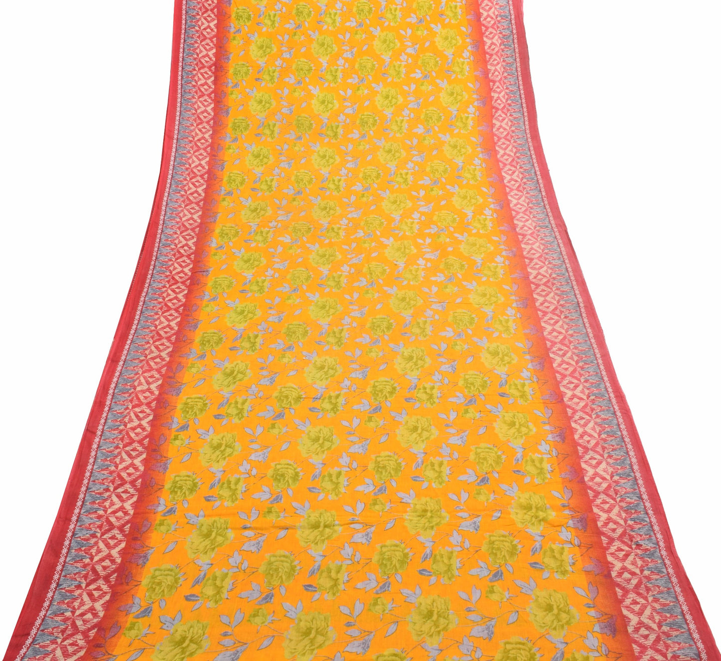 Sushila Vintage Floral Saree 100% Pure Cotton Printed Yellow Soft Craft Fabric