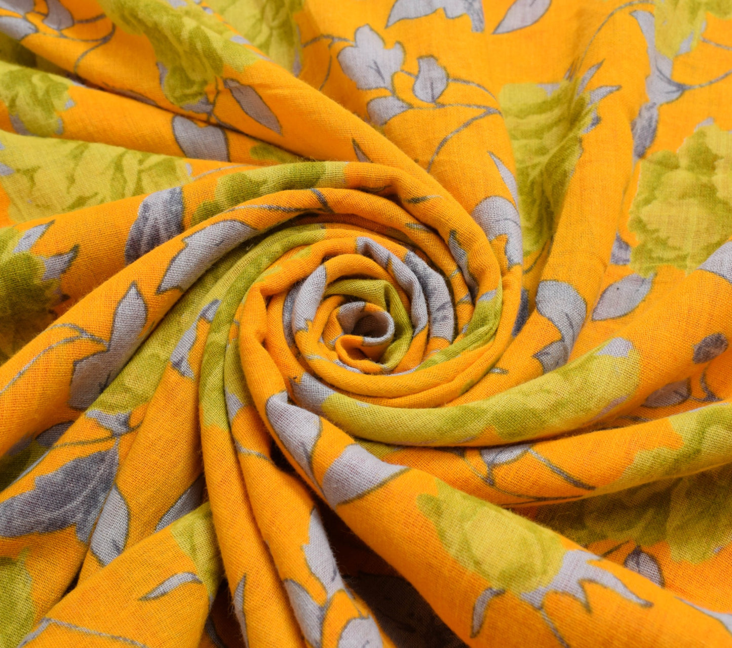 Sushila Vintage Floral Saree 100% Pure Cotton Printed Yellow Soft Craft Fabric