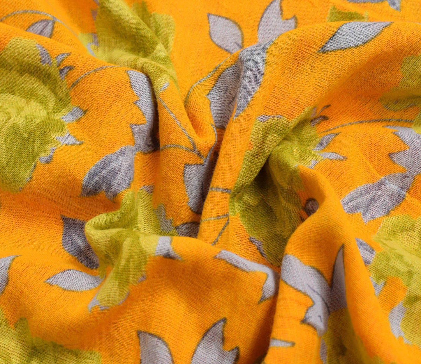Sushila Vintage Floral Saree 100% Pure Cotton Printed Yellow Soft Craft Fabric