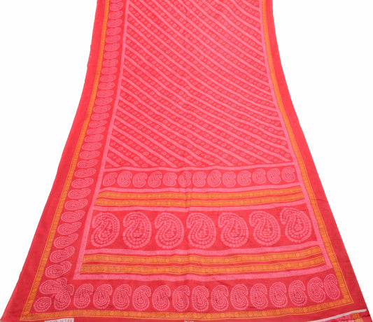 Sushila Vintage Red Floral Saree 100% Pure Cotton Printed Women Craft Fabric
