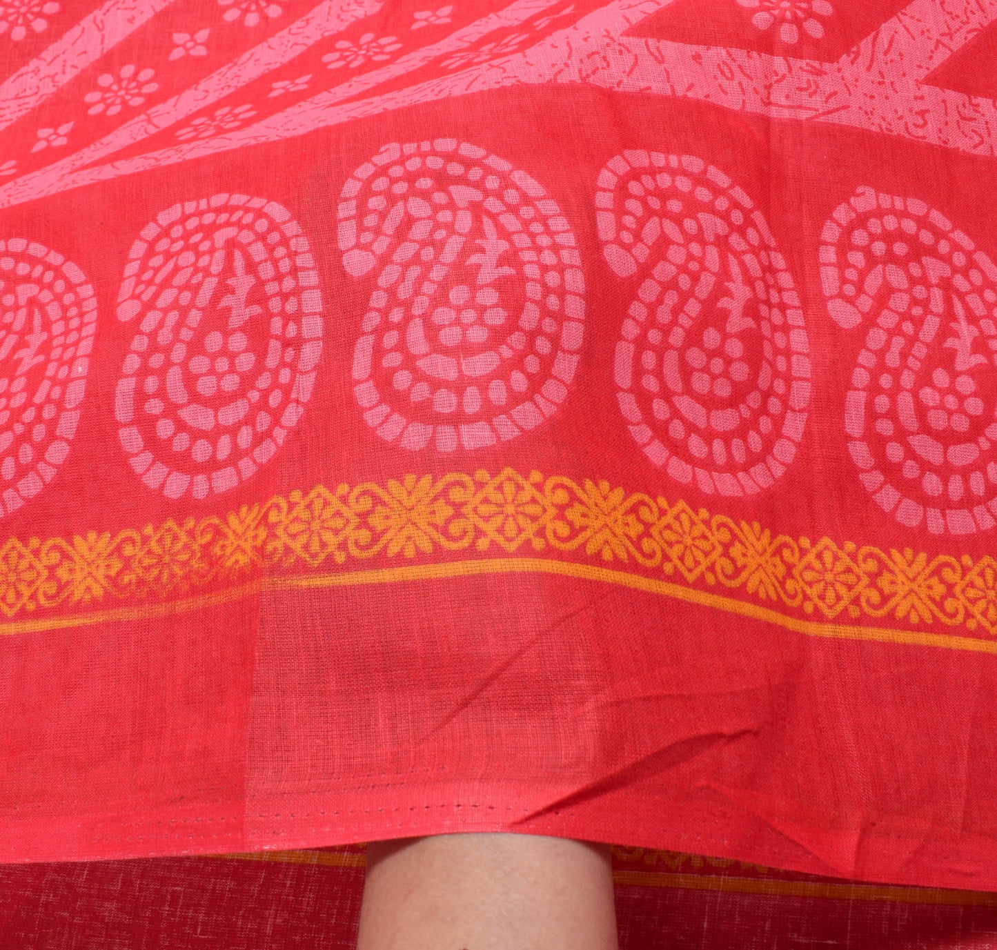 Sushila Vintage Red Floral Saree 100% Pure Cotton Printed Women Craft Fabric