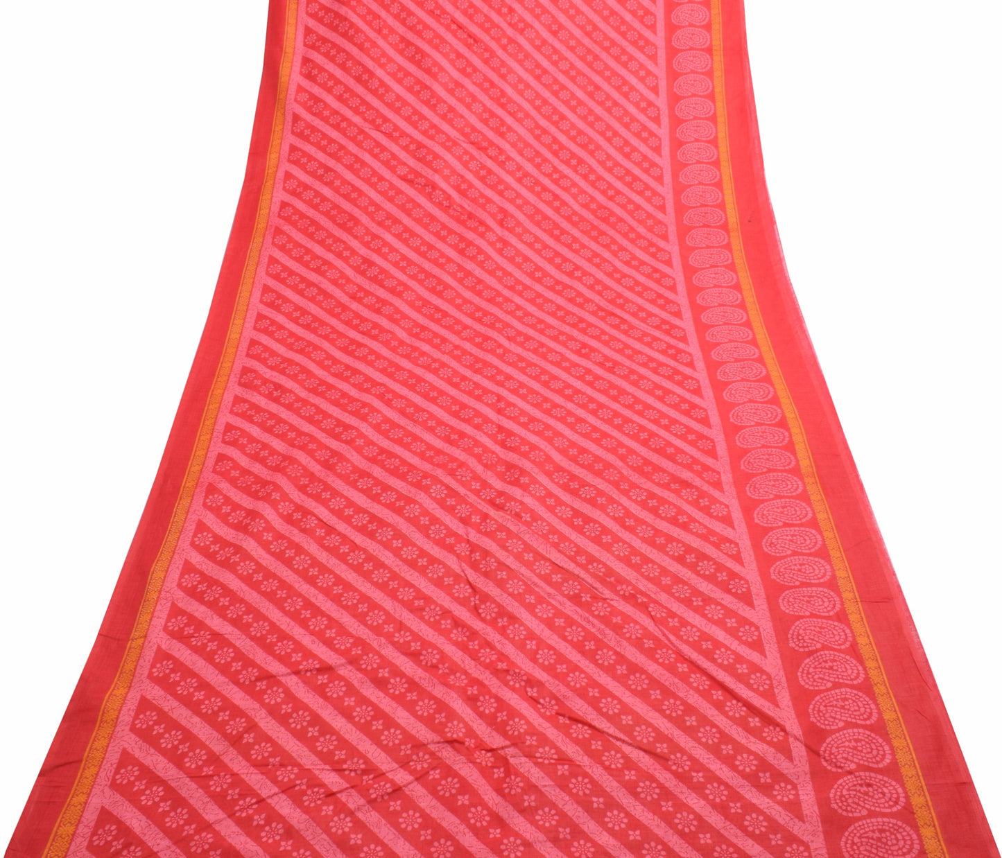 Sushila Vintage Red Floral Saree 100% Pure Cotton Printed Women Craft Fabric