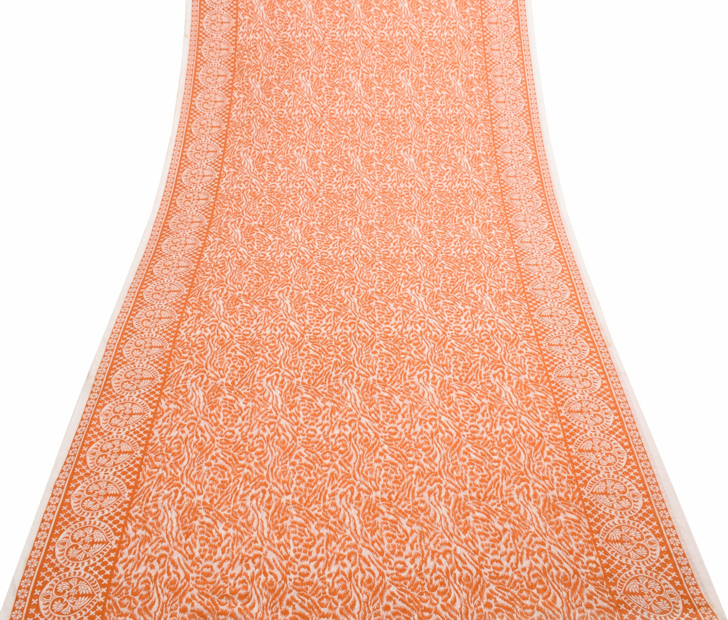 Sushila Vintage Cream & Orange Saree 100% Pure Cotton Printed Soft Craft Fabric