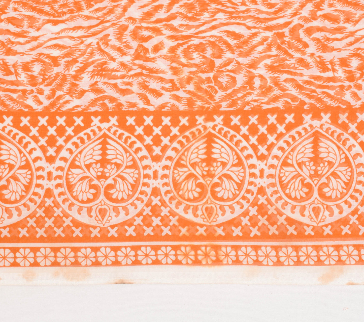 Sushila Vintage Cream & Orange Saree 100% Pure Cotton Printed Soft Craft Fabric