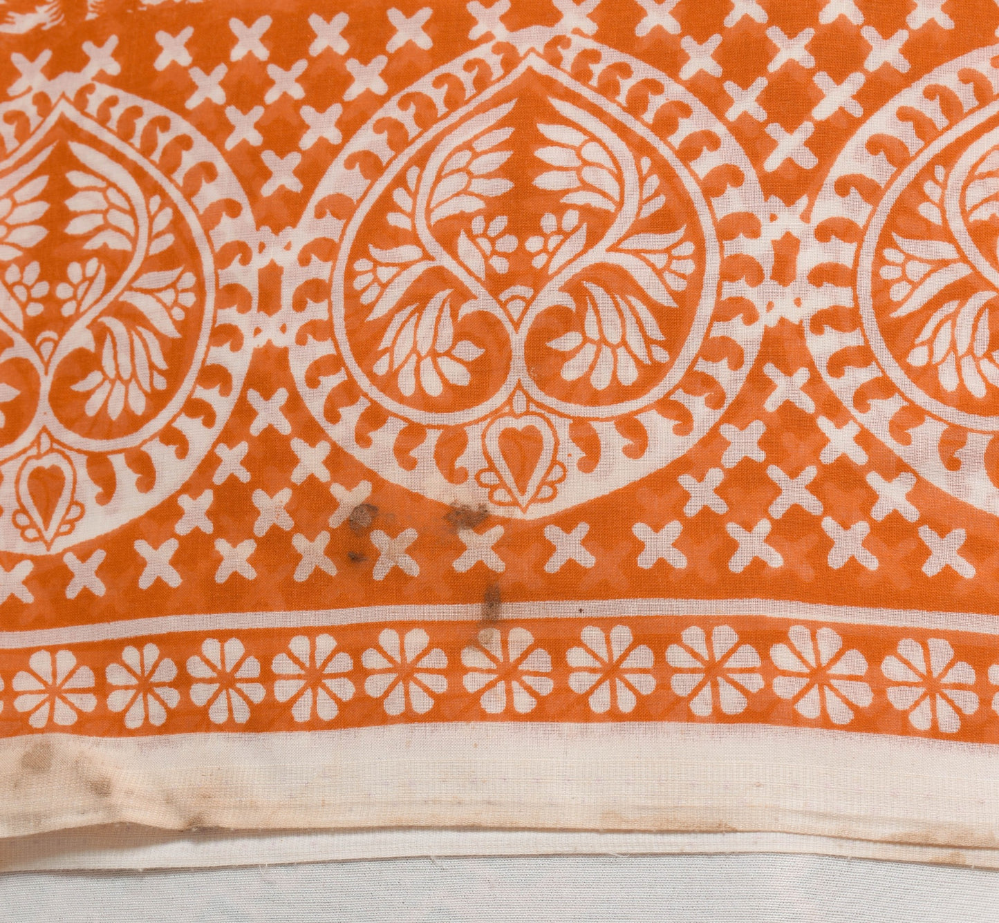 Sushila Vintage Cream & Orange Saree 100% Pure Cotton Printed Soft Craft Fabric