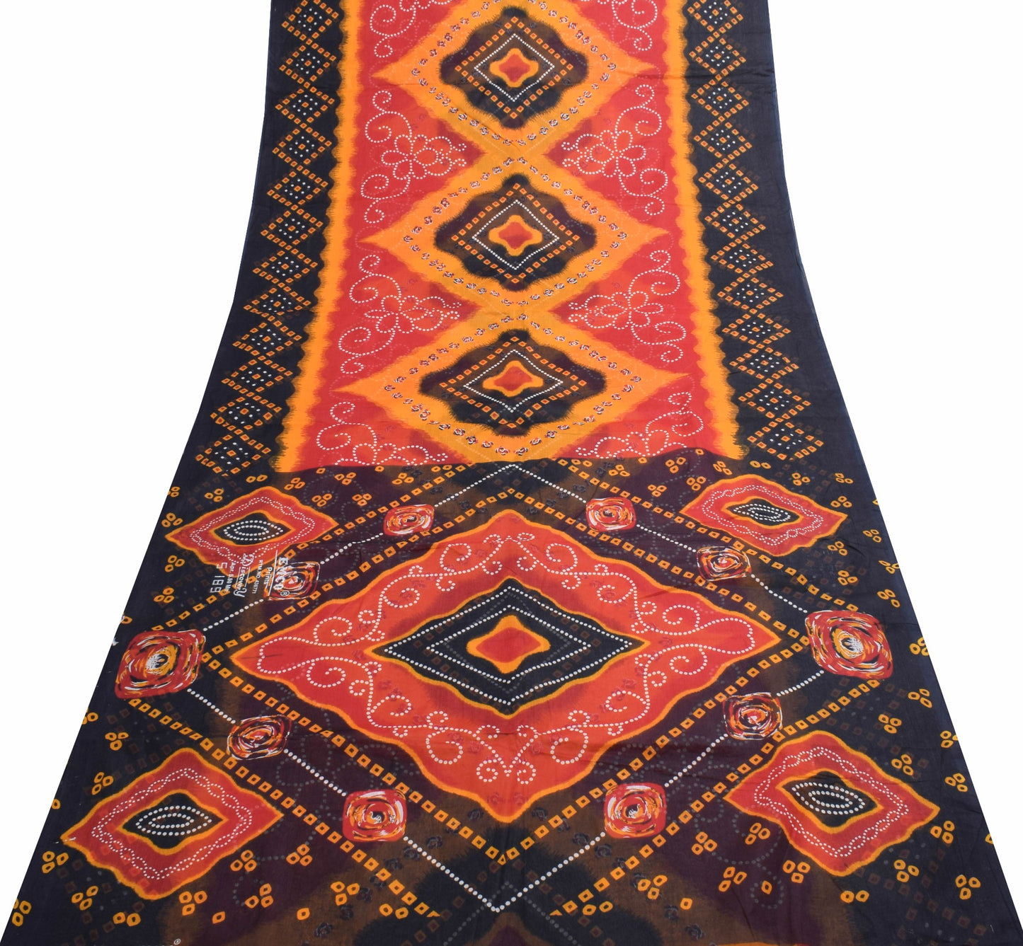 Sushila Vintage Black Saree 100% Pure Cotton Bandhani Printed Women Craft Fabric