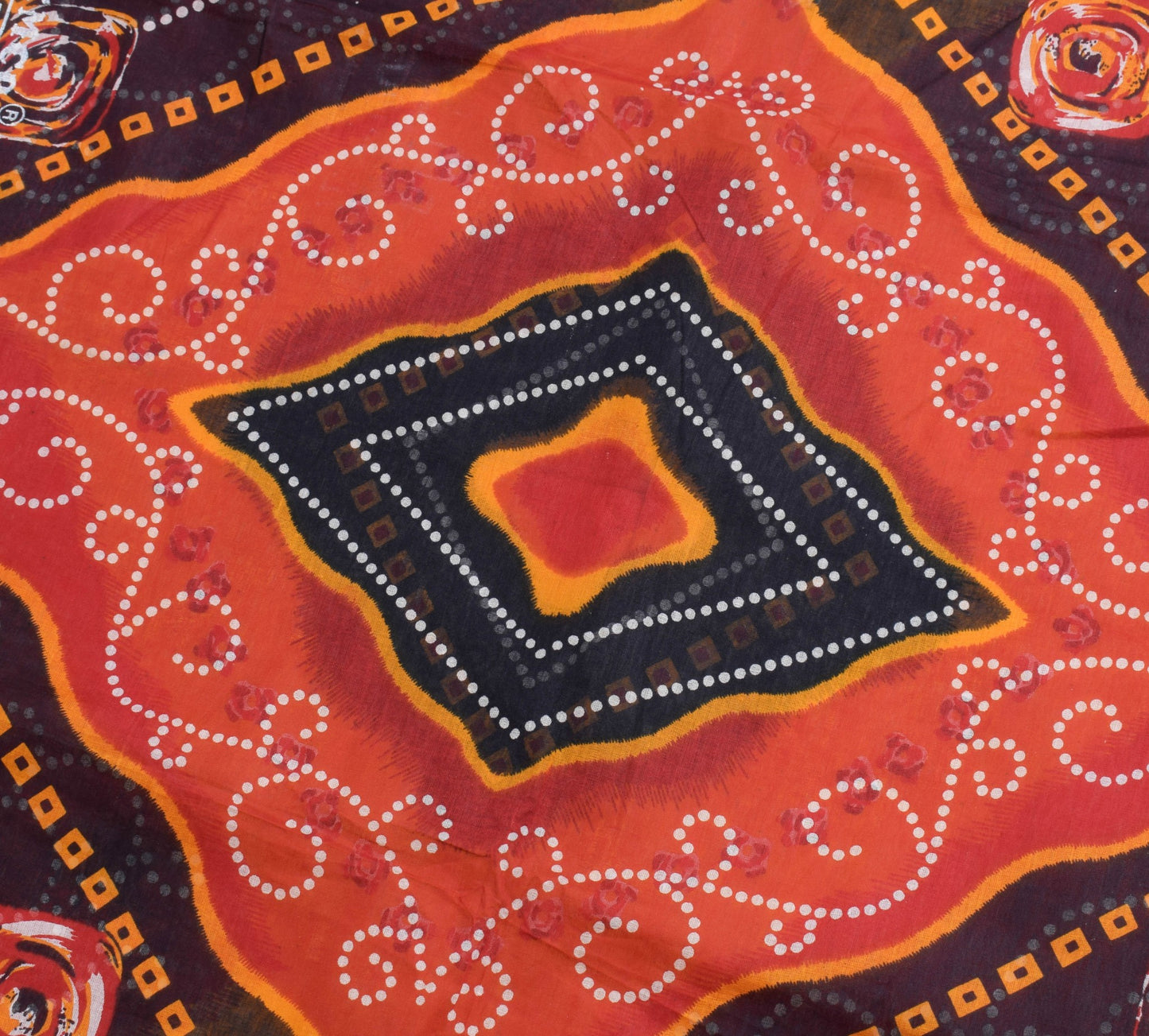 Sushila Vintage Black Saree 100% Pure Cotton Bandhani Printed Women Craft Fabric