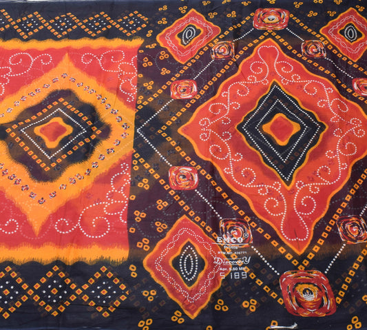 Sushila Vintage Black Saree 100% Pure Cotton Bandhani Printed Women Craft Fabric