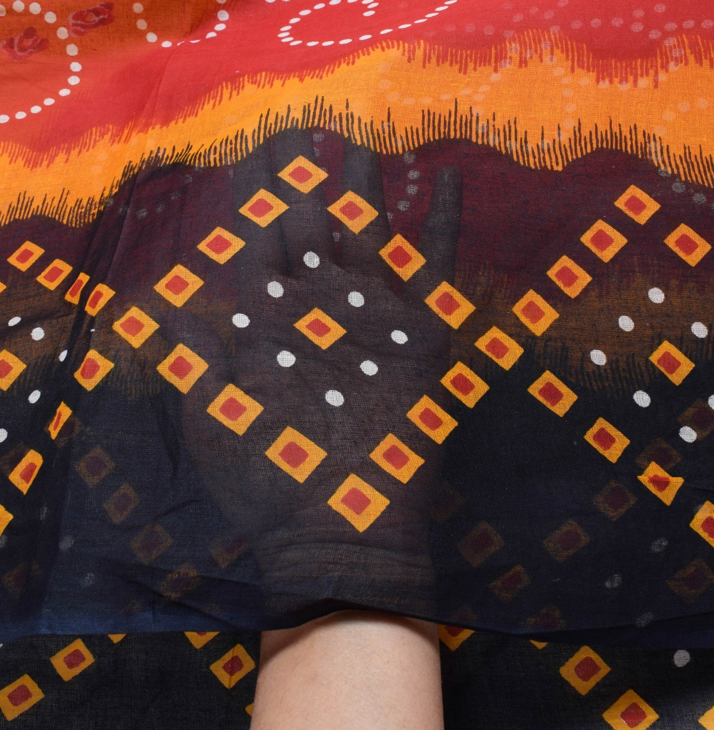 Sushila Vintage Black Saree 100% Pure Cotton Bandhani Printed Women Craft Fabric