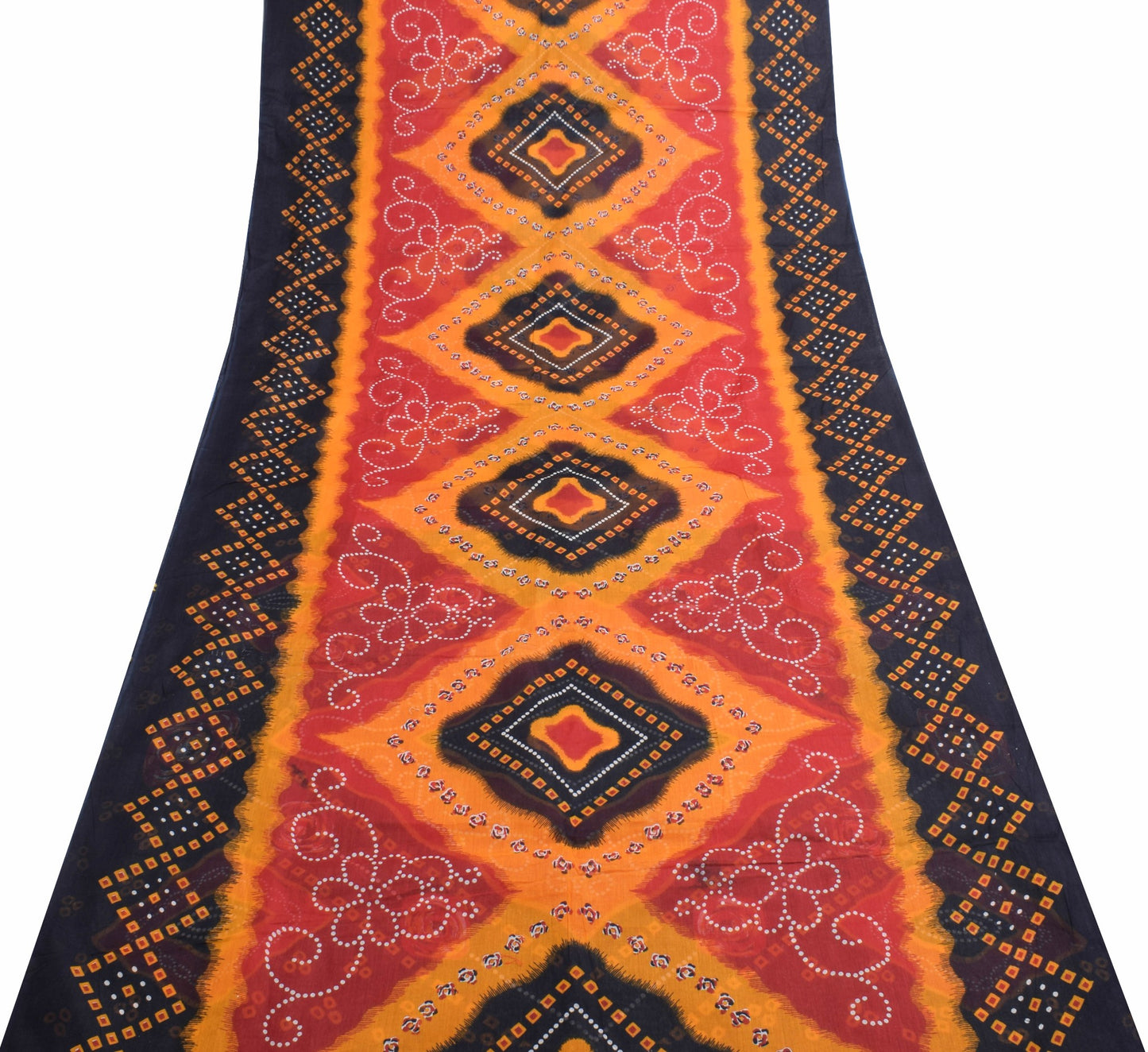 Sushila Vintage Black Saree 100% Pure Cotton Bandhani Printed Women Craft Fabric