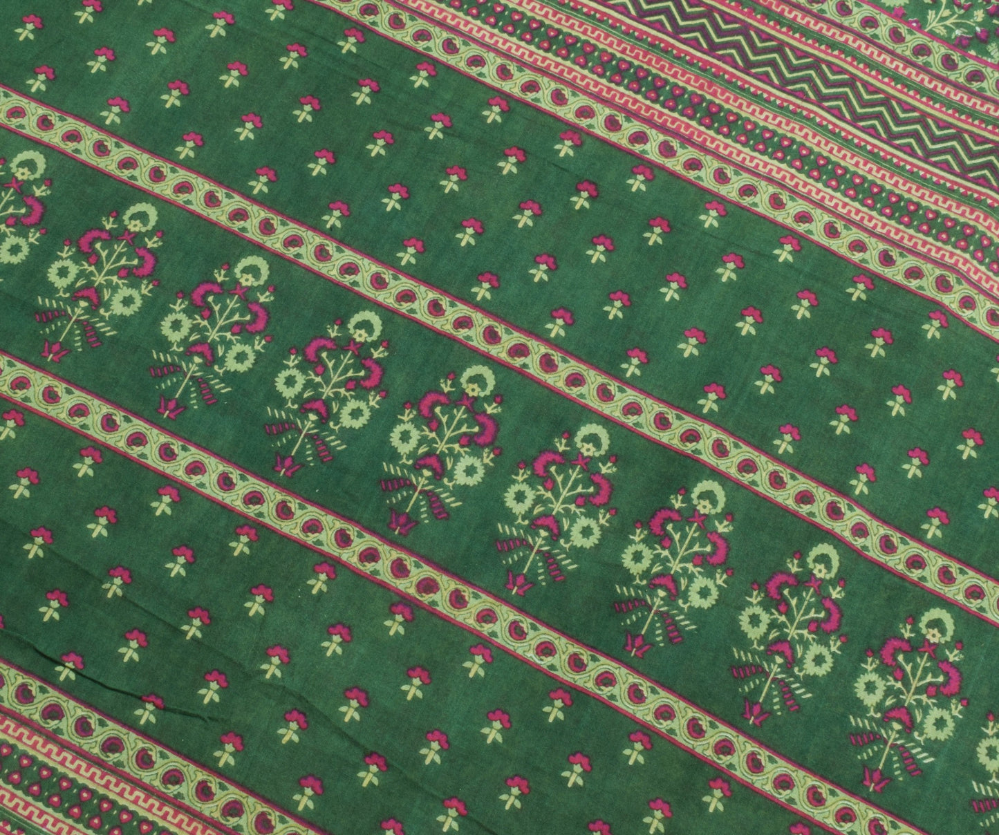 Sushila Vintage Dark Green Floral Saree Pure Cotton Printed Soft Craft Fabric