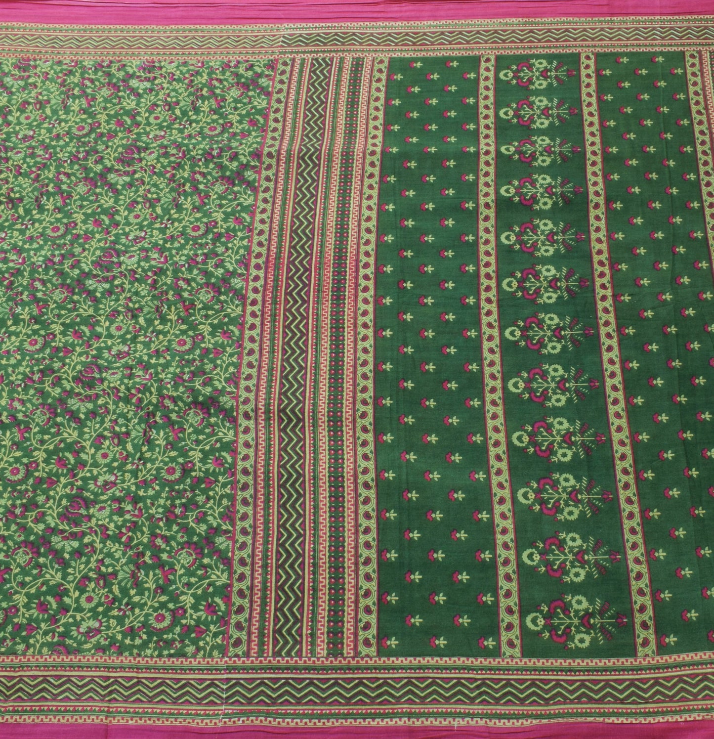 Sushila Vintage Dark Green Floral Saree Pure Cotton Printed Soft Craft Fabric