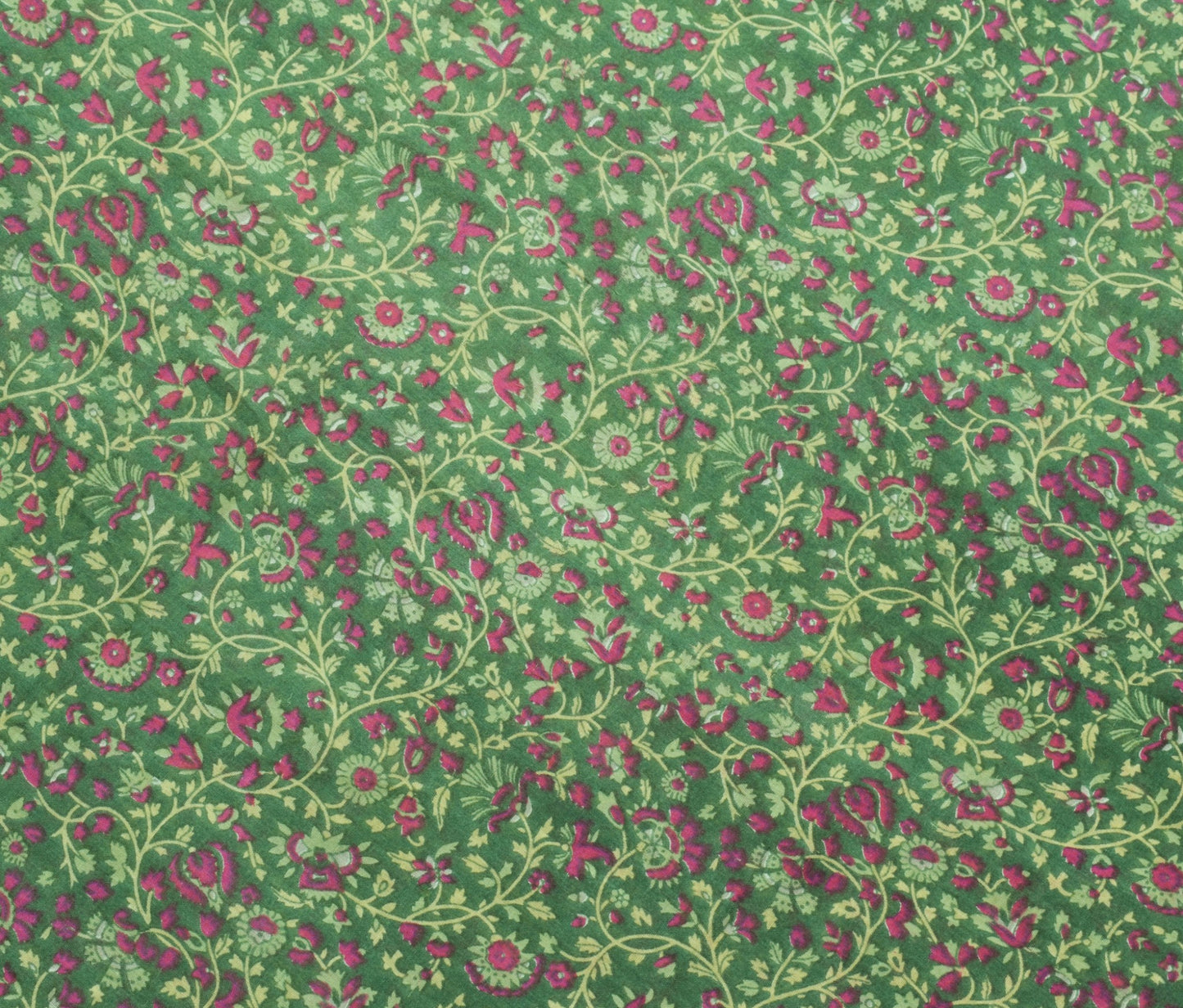 Sushila Vintage Dark Green Floral Saree Pure Cotton Printed Soft Craft Fabric