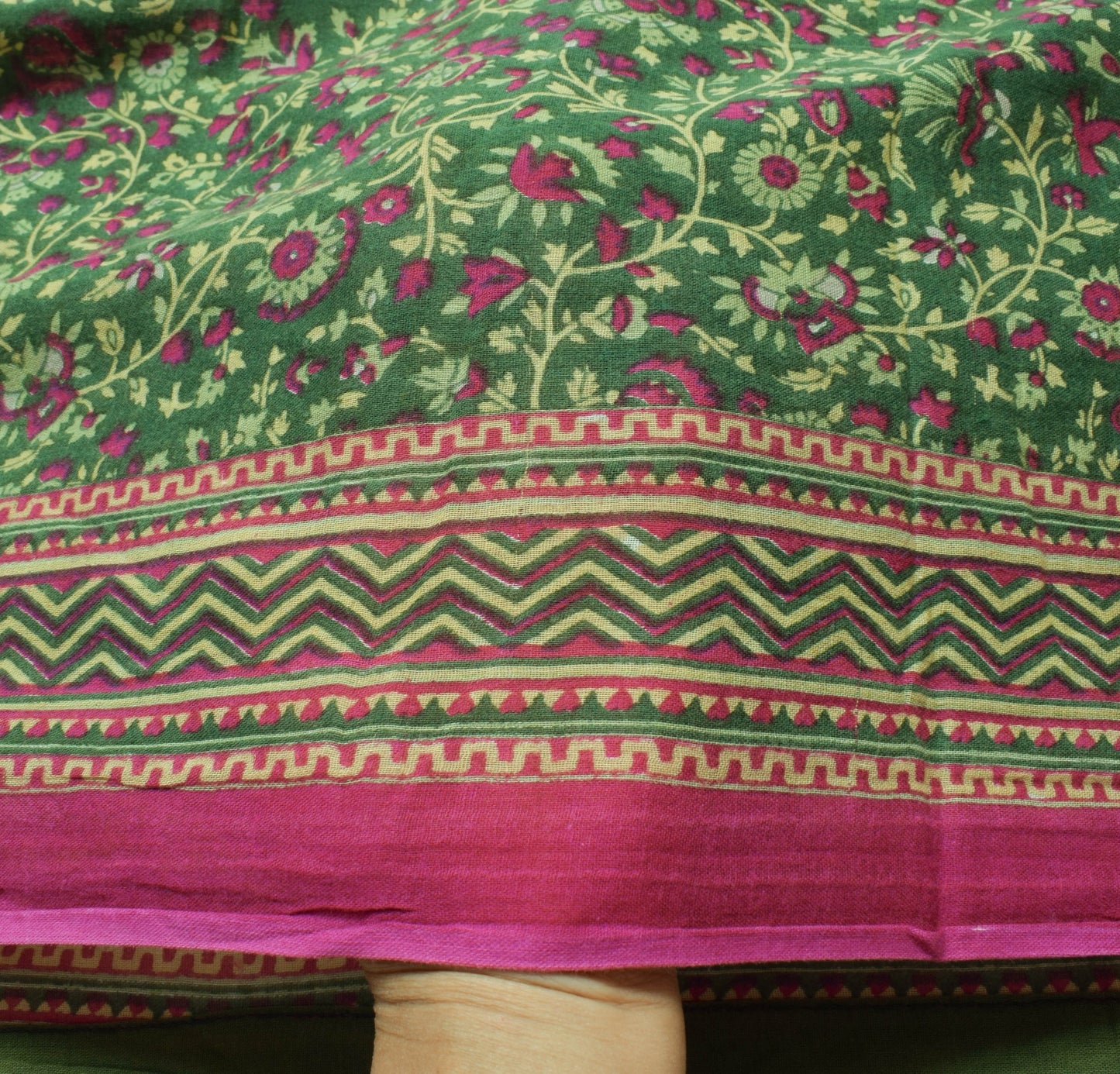 Sushila Vintage Dark Green Floral Saree Pure Cotton Printed Soft Craft Fabric