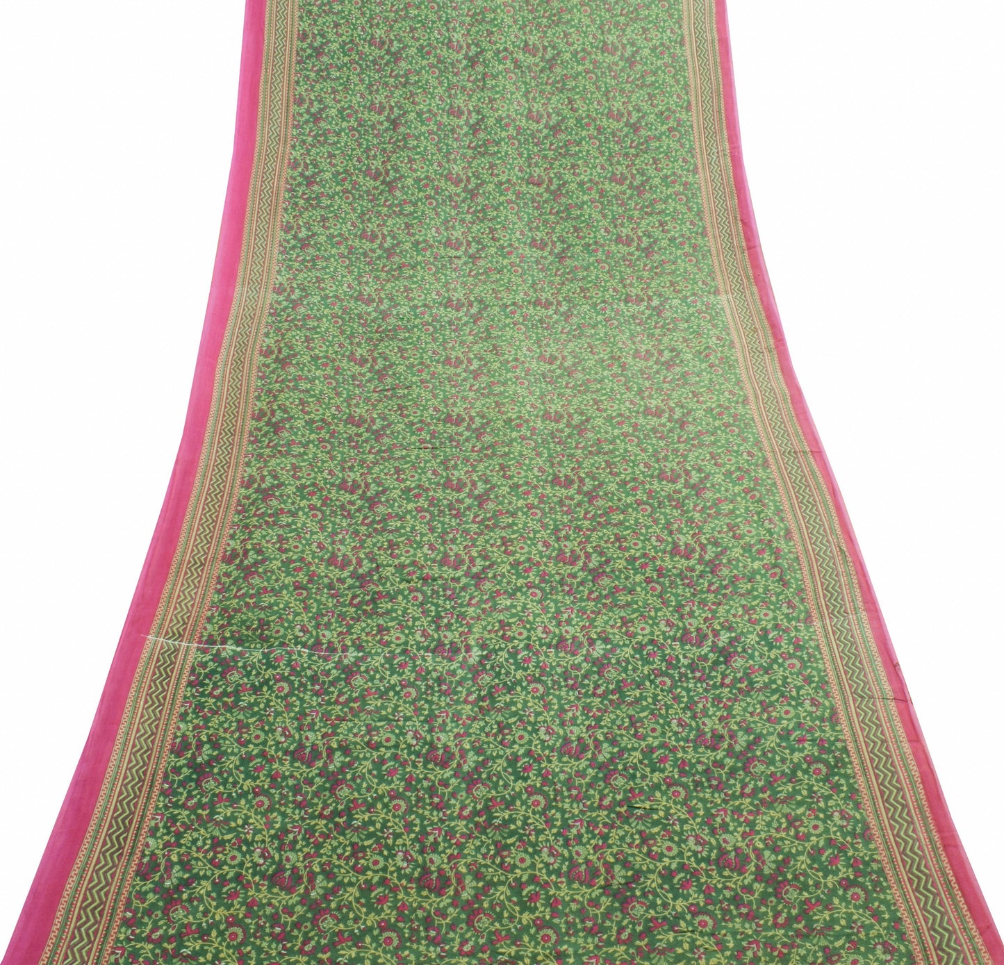 Sushila Vintage Dark Green Floral Saree Pure Cotton Printed Soft Craft Fabric