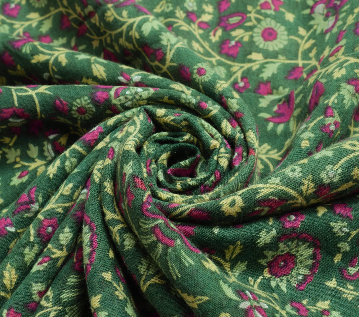 Sushila Vintage Dark Green Floral Saree Pure Cotton Printed Soft Craft Fabric