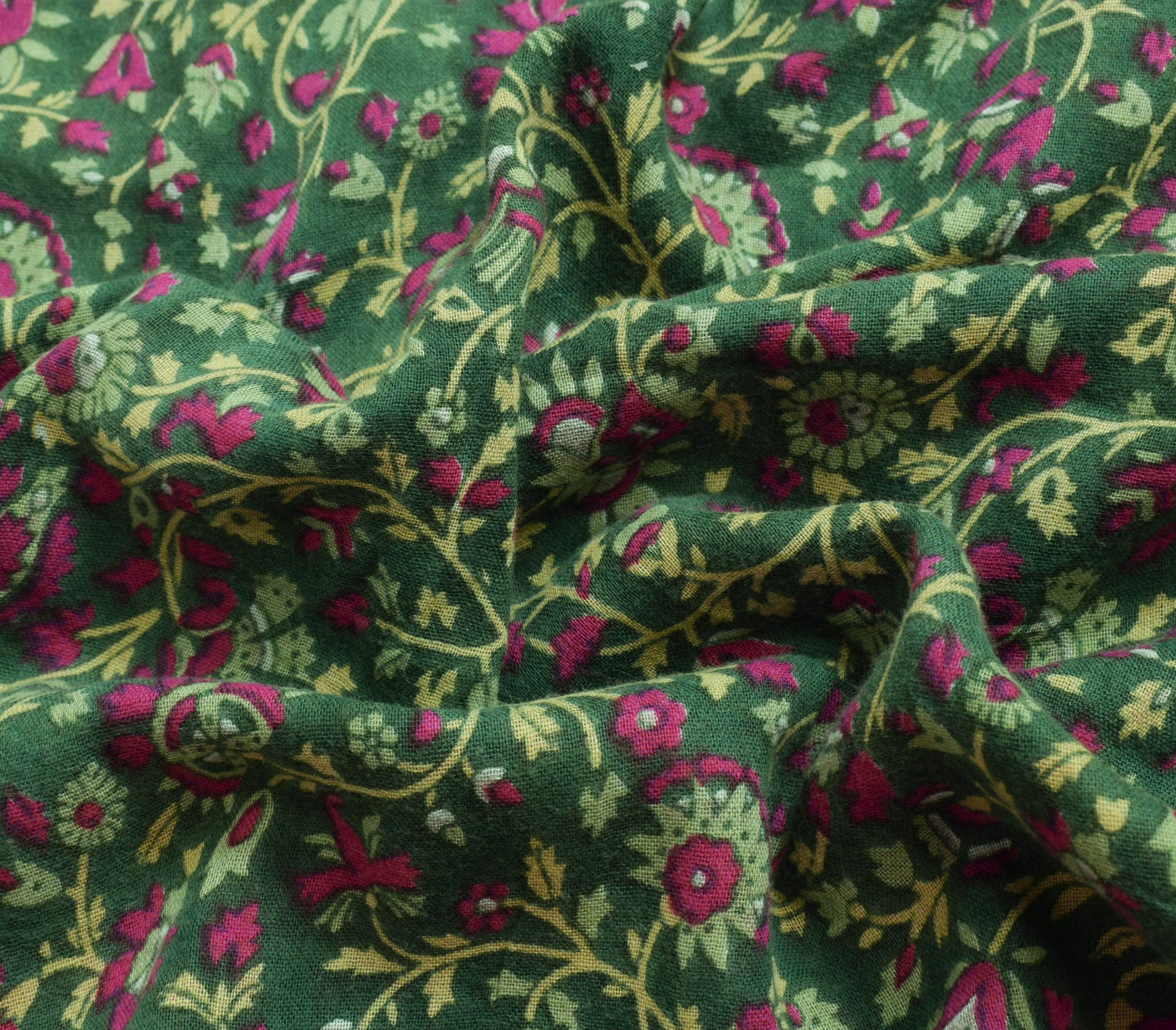 Sushila Vintage Dark Green Floral Saree Pure Cotton Printed Soft Craft Fabric