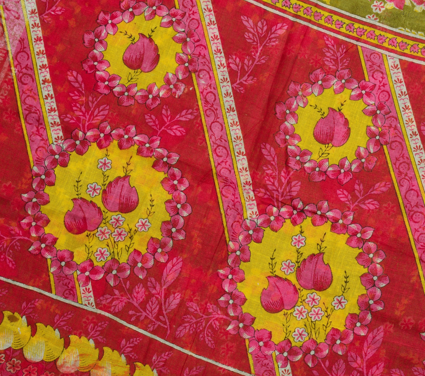 Sushila Vintage Henna Green Saree 100% Pure Cotton Printed Floral Craft Fabric