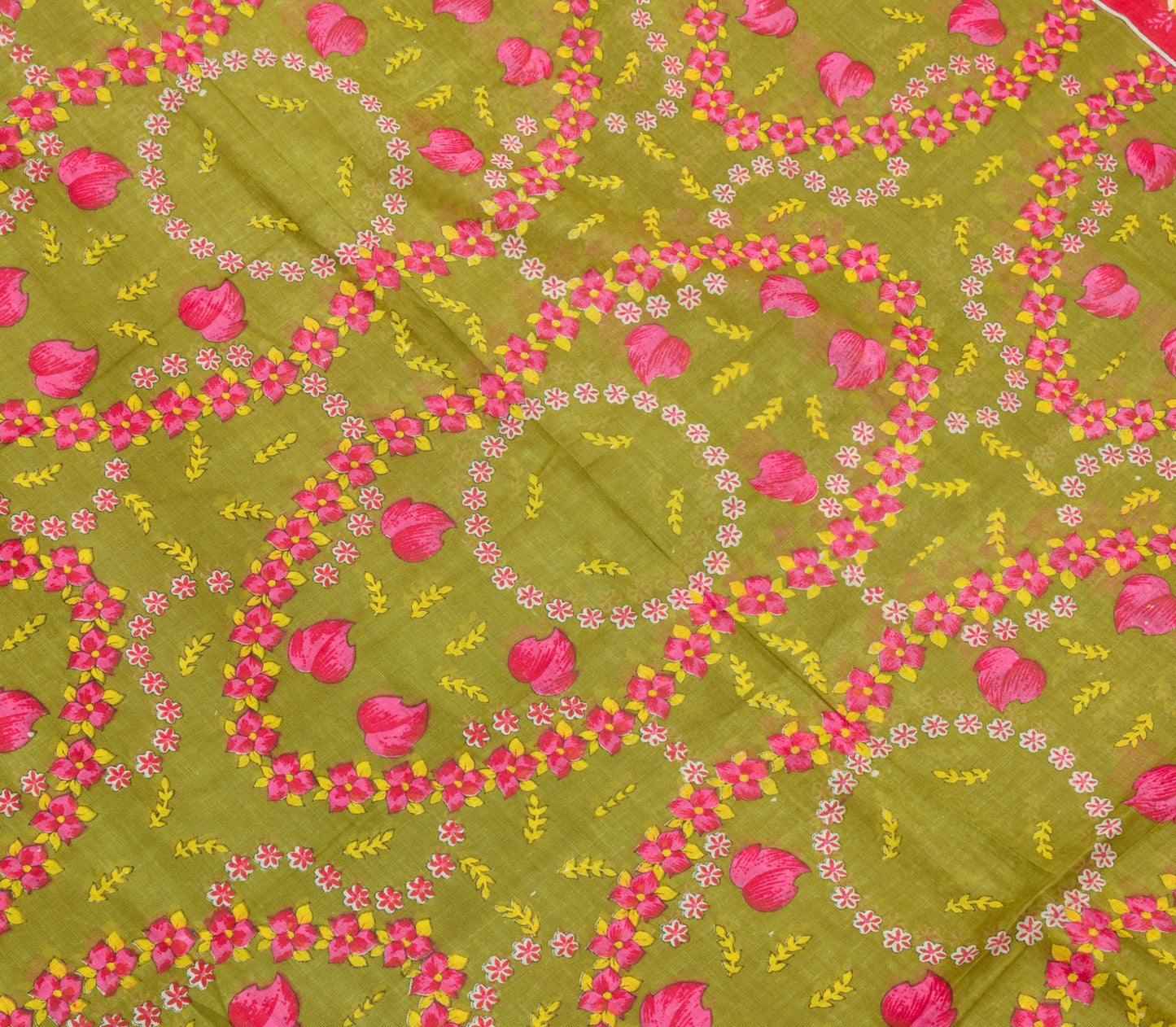 Sushila Vintage Henna Green Saree 100% Pure Cotton Printed Floral Craft Fabric