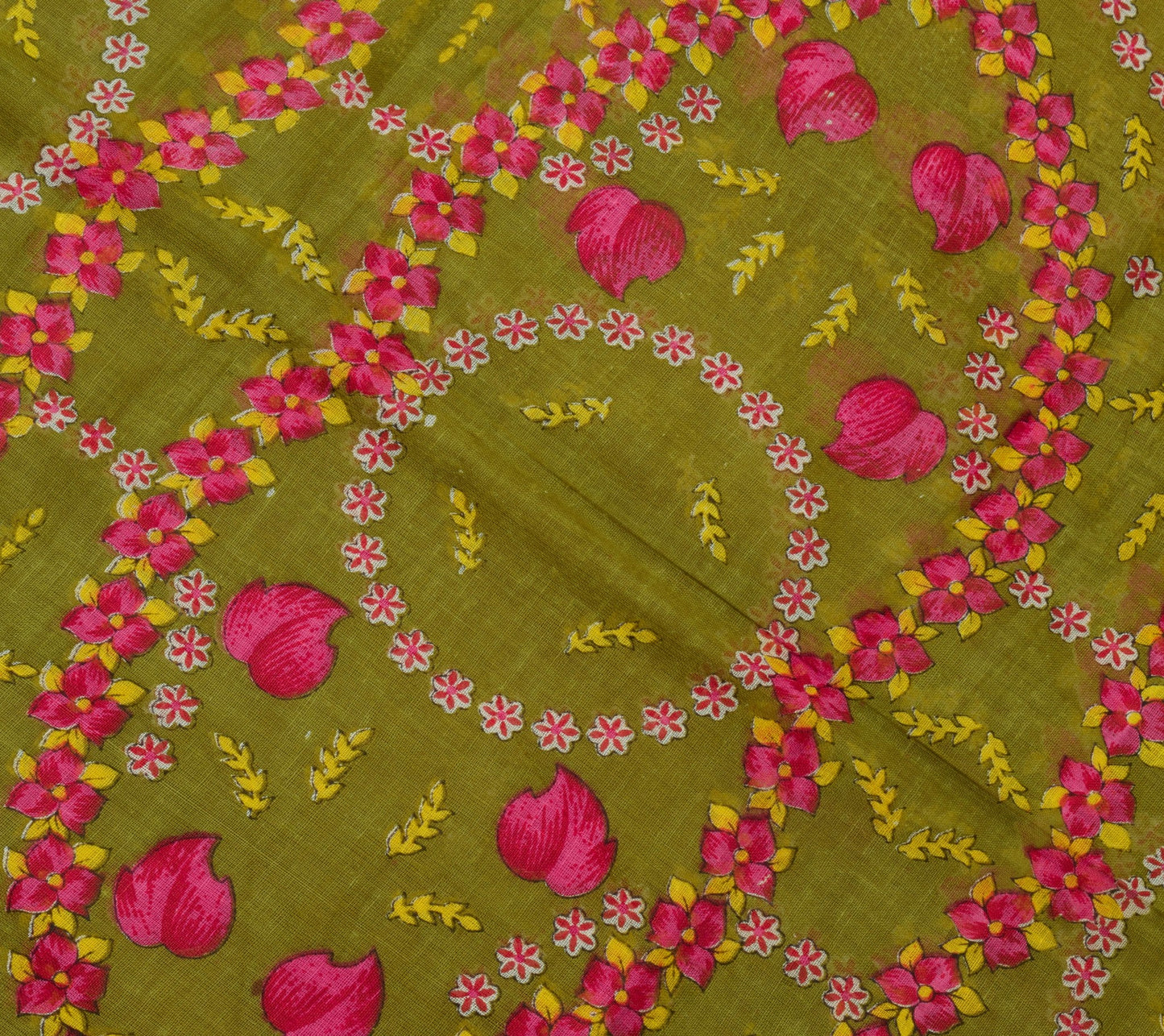 Sushila Vintage Henna Green Saree 100% Pure Cotton Printed Floral Craft Fabric