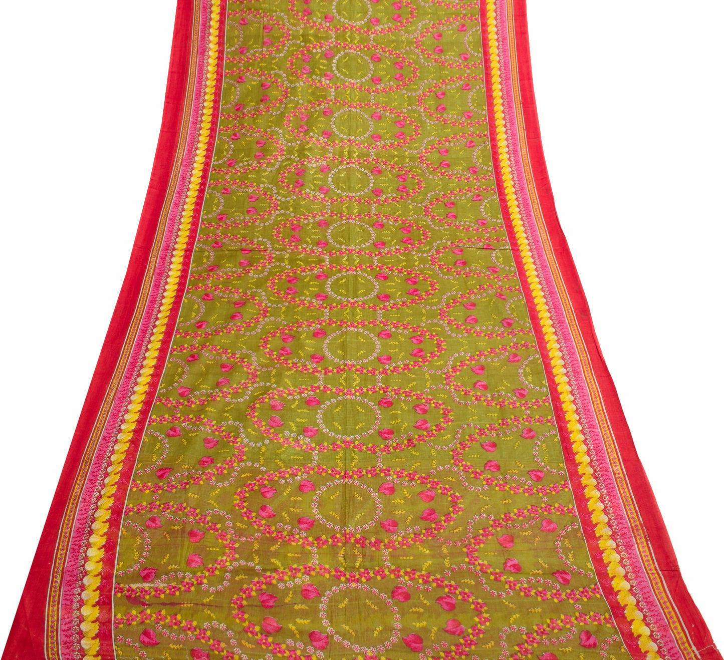 Sushila Vintage Henna Green Saree 100% Pure Cotton Printed Floral Craft Fabric