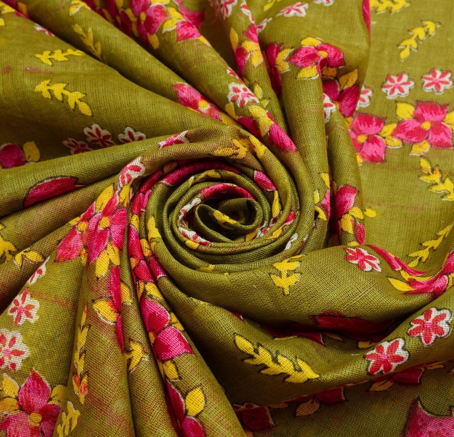 Sushila Vintage Henna Green Saree 100% Pure Cotton Printed Floral Craft Fabric