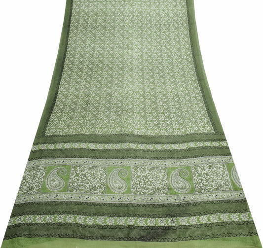 Sushila Vintage White Saree 100% Pure Cotton Printed Women's Floral Craft Fabric