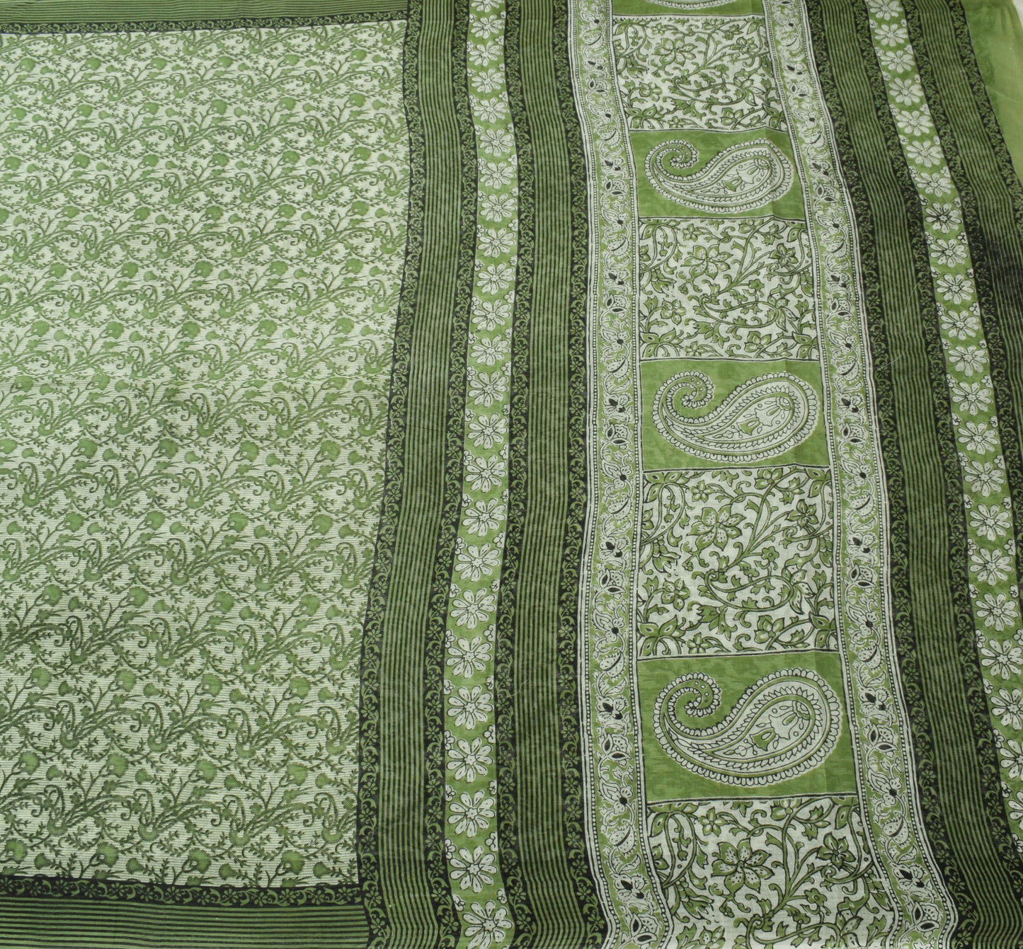 Sushila Vintage White Saree 100% Pure Cotton Printed Women's Floral Craft Fabric