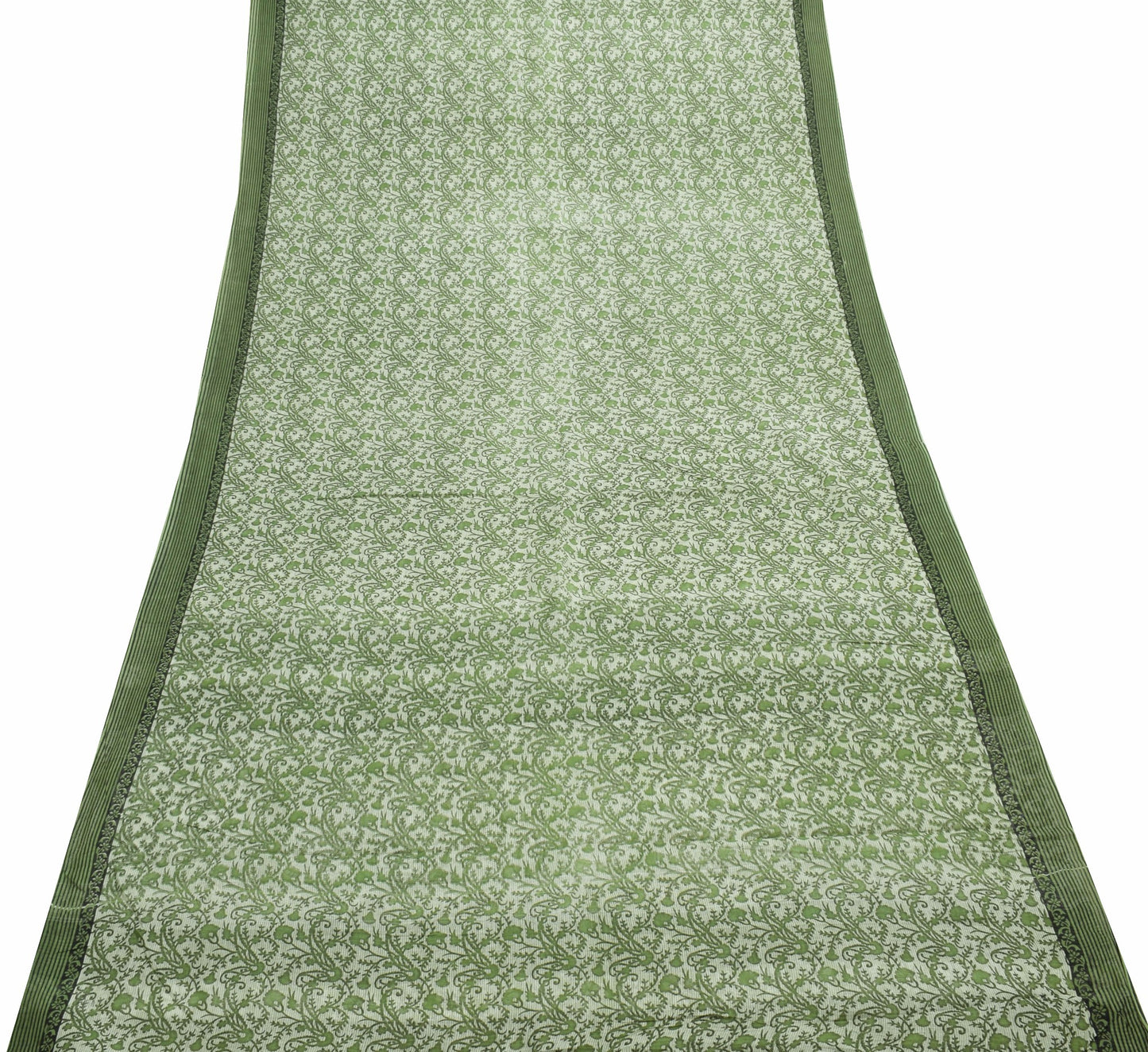 Sushila Vintage White Saree 100% Pure Cotton Printed Women's Floral Craft Fabric