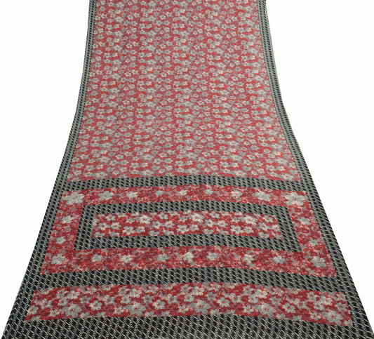 Sushila Vintage Red Floral Women Saree 100%Pure Cotton Printed Soft Craft Fabric