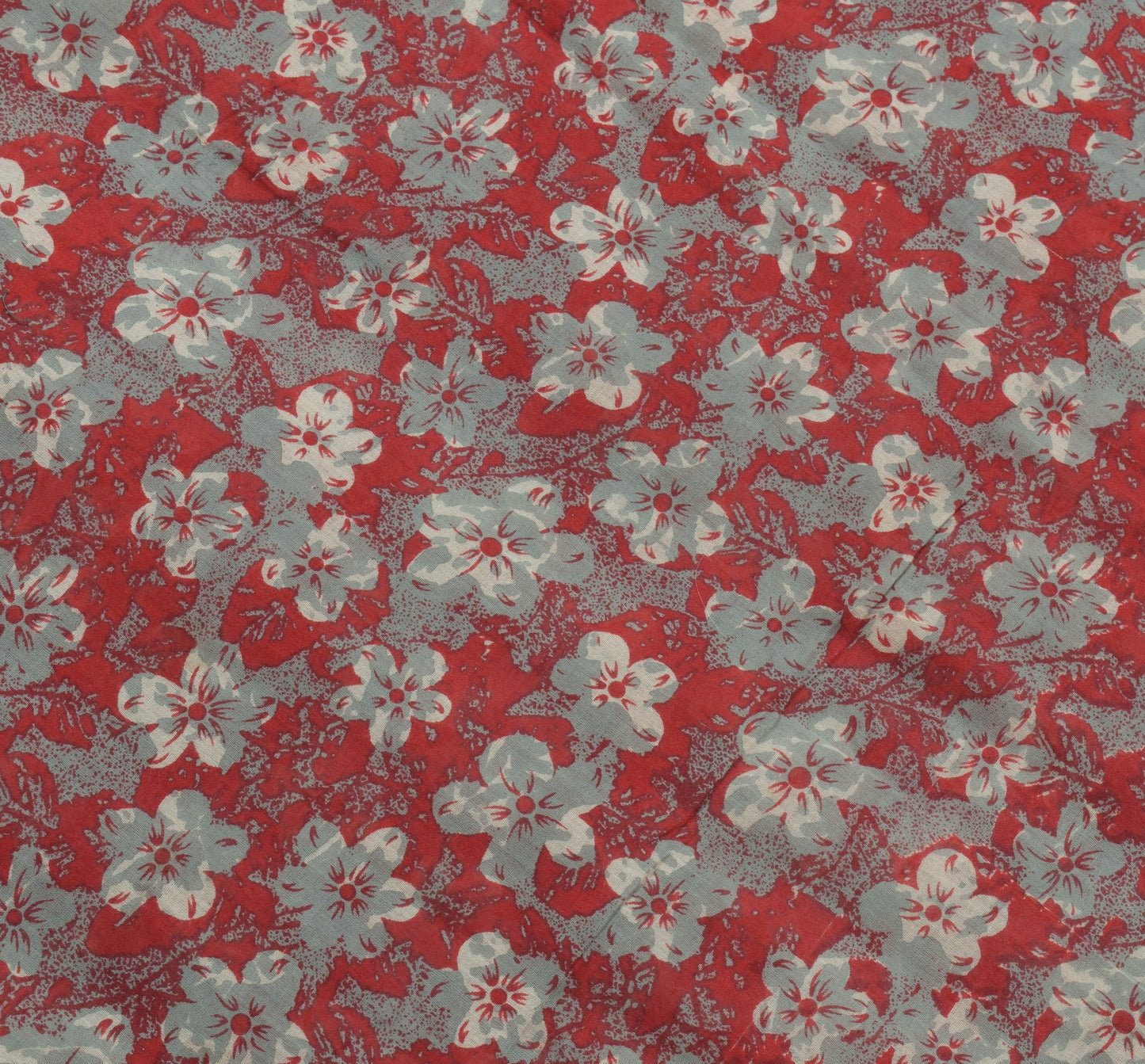 Sushila Vintage Red Floral Women Saree 100%Pure Cotton Printed Soft Craft Fabric