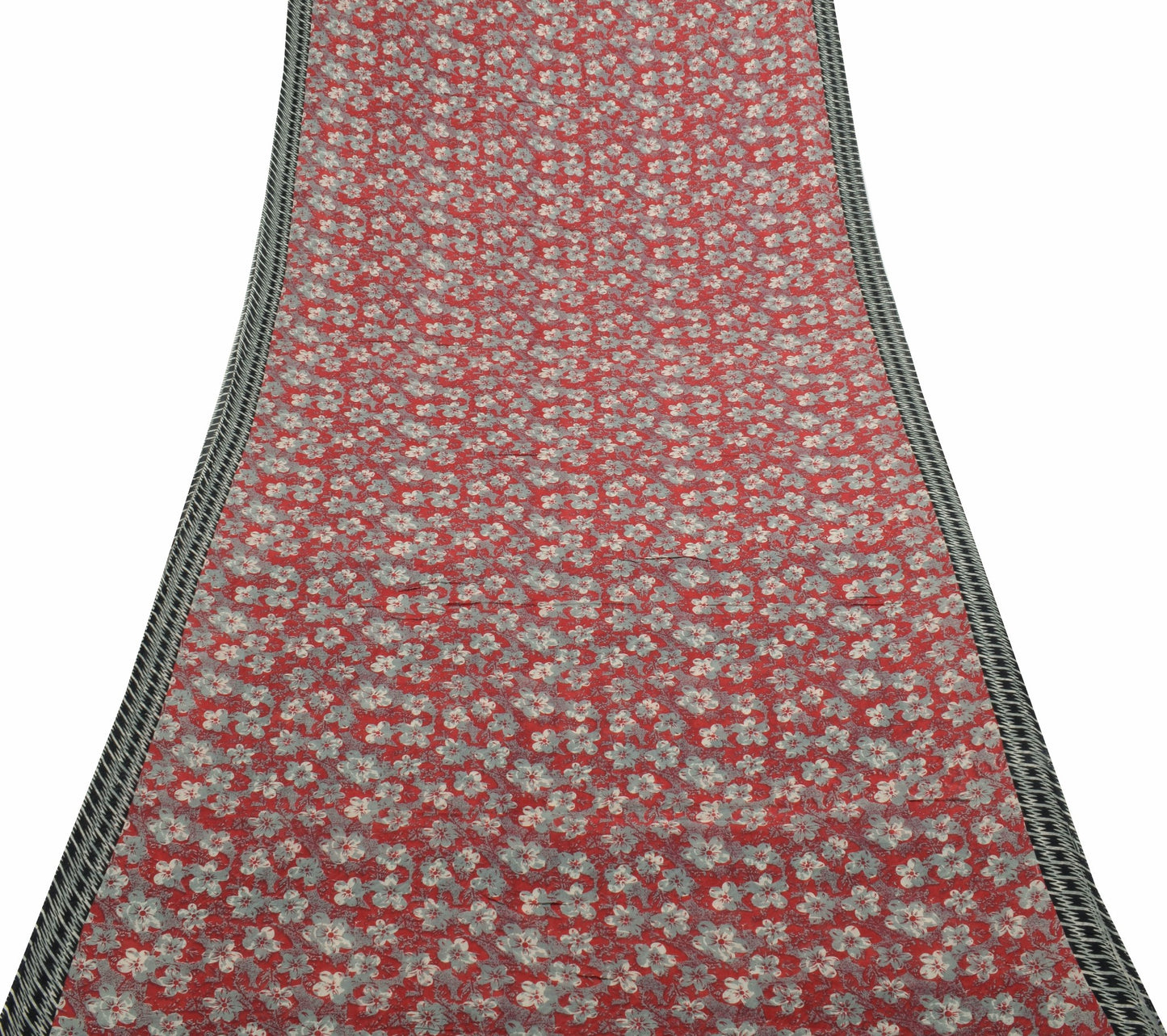 Sushila Vintage Red Floral Women Saree 100%Pure Cotton Printed Soft Craft Fabric