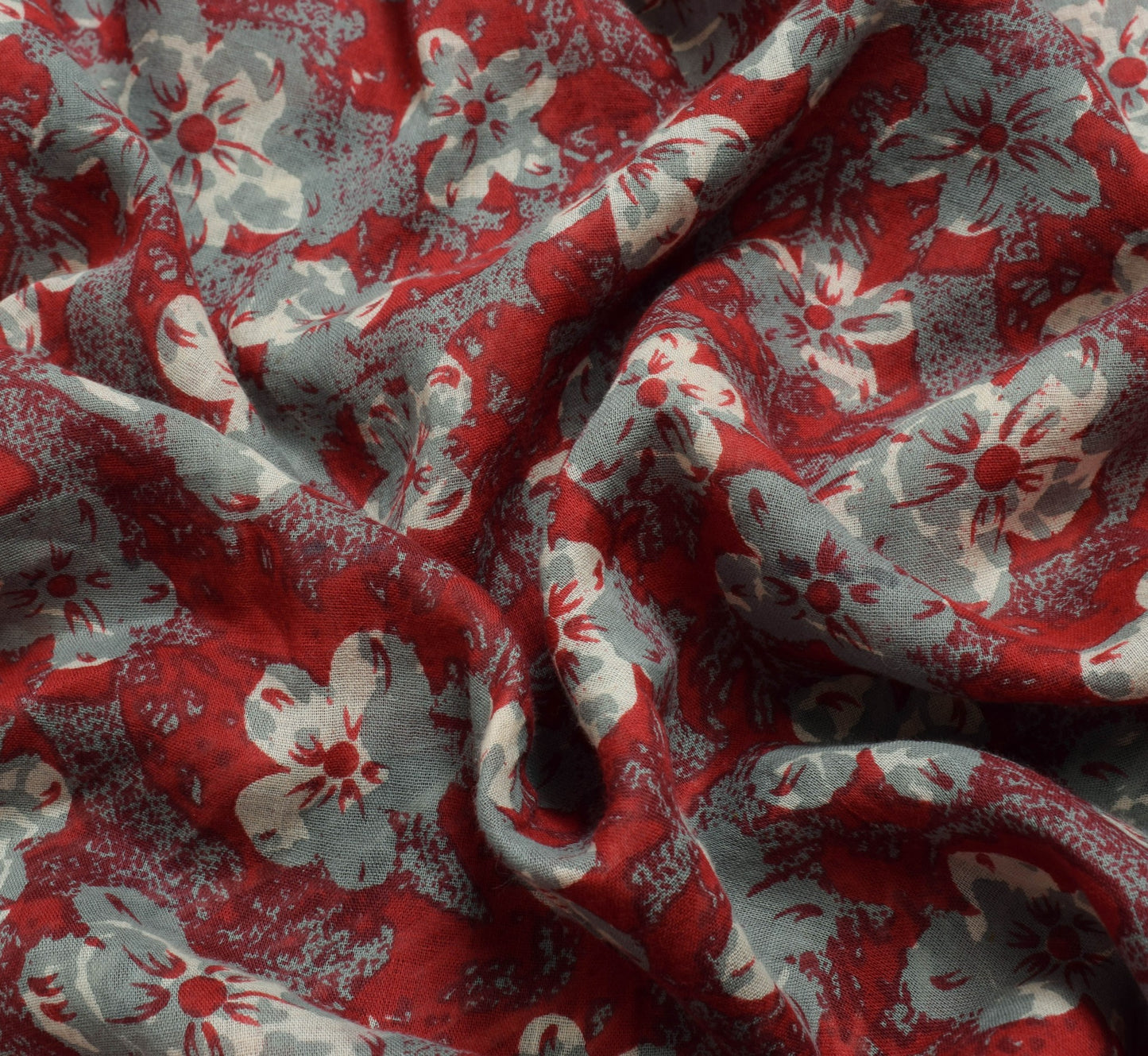 Sushila Vintage Red Floral Women Saree 100%Pure Cotton Printed Soft Craft Fabric