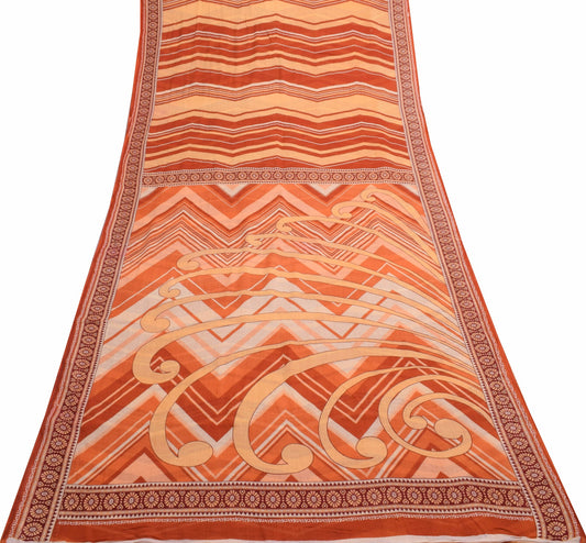 Sushila Vintage Women Saree 100% Pure Cotton Zig-Zag  Printed Soft Craft Fabric