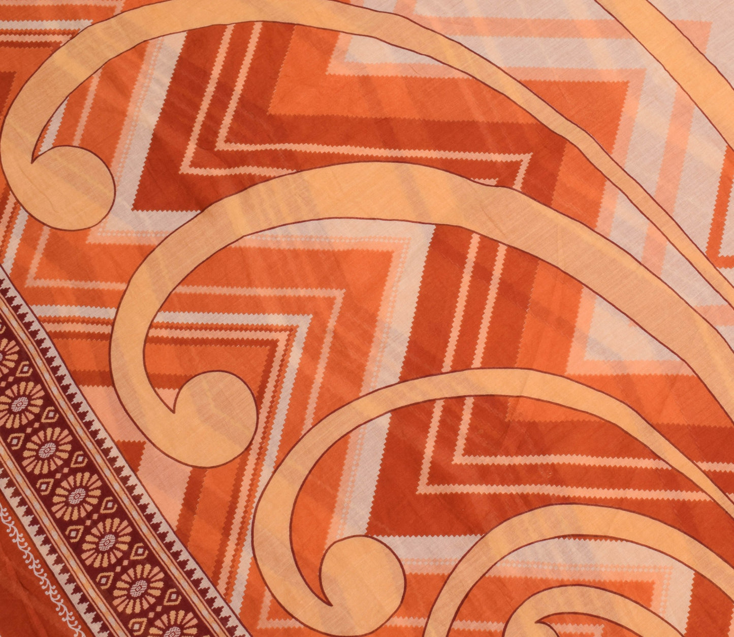 Sushila Vintage Women Saree 100% Pure Cotton Zig-Zag  Printed Soft Craft Fabric