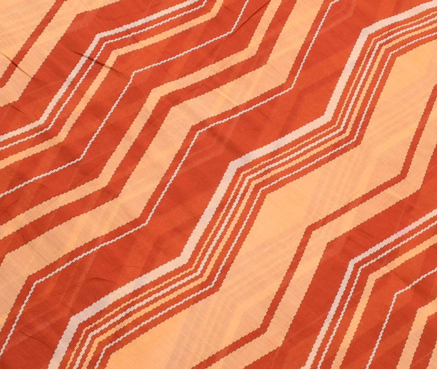 Sushila Vintage Women Saree 100% Pure Cotton Zig-Zag  Printed Soft Craft Fabric